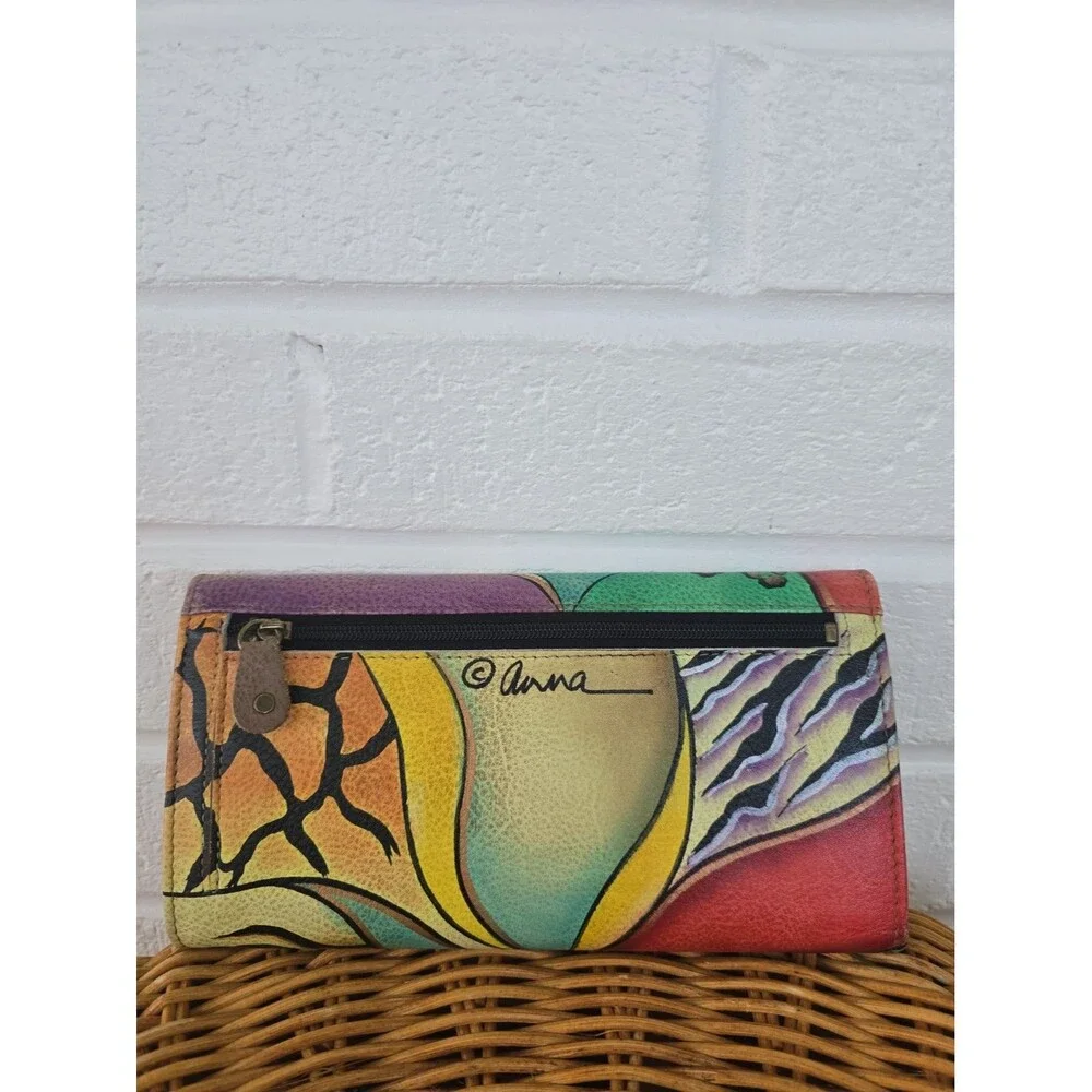 Anna By Anuschka Hand-Painted Leather Checkbook  Sunflower  Mixed Animal Print
